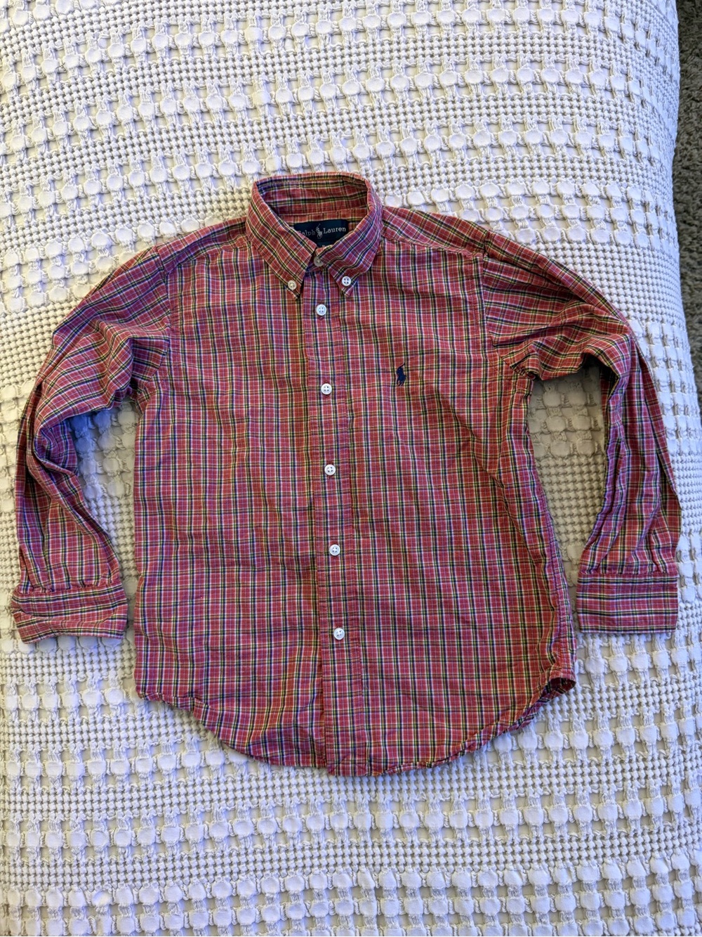 Ralph Lauren Boys Plaid Button Down Shirt Women’s S Red Tartan Cotton Pony